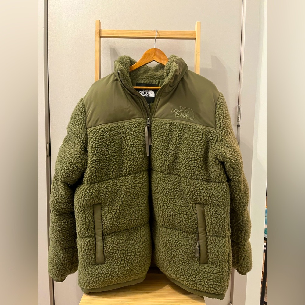 The North Face Olive Green Nuptse Sherpa jacket